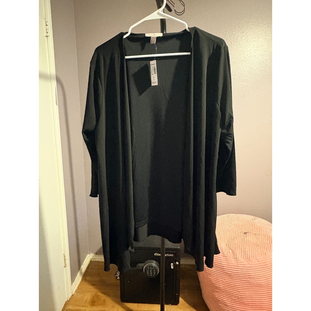 Roz and Ali Fly Away Black Open Cardigan Work Office Size Large